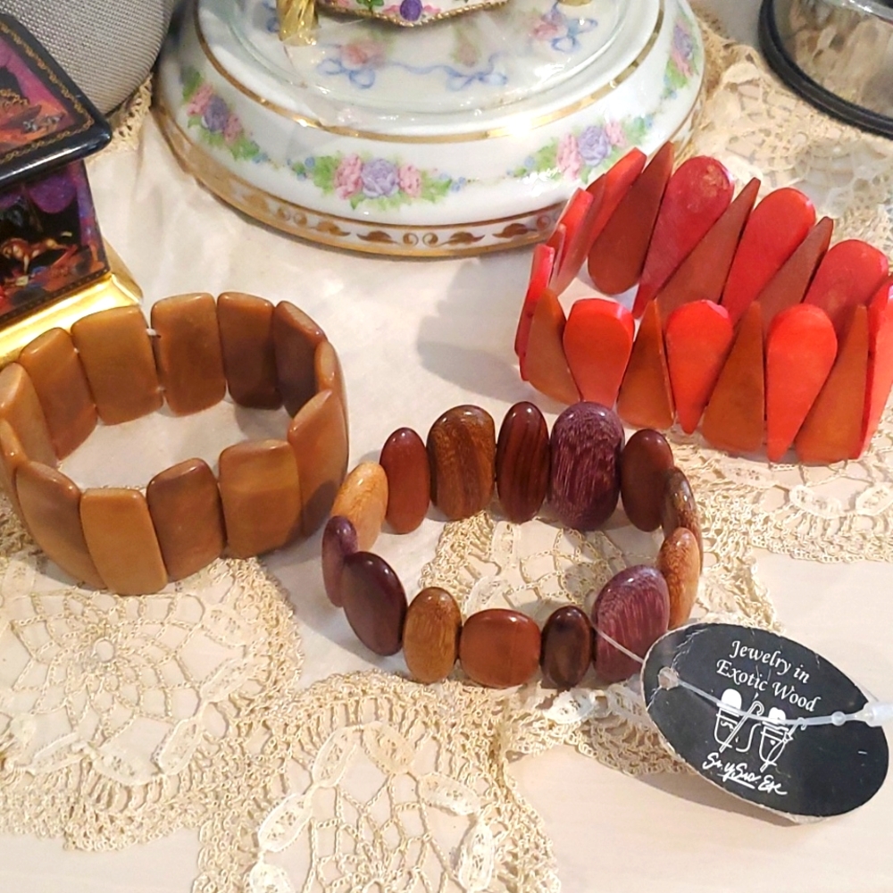 3 Exotic Wood Bracelets Bundle Of 3